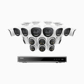 H800X - 4K 16 Channel PoE Security System with 8 Bullet & 8 Turret Cameras, 1/1.8'' BSI Sensor, f/1.6 Aperture (0.003 Lux), Siren & Strobe Alarm,Two-Way Audio, Human & Vehicle Detection,  Perimeter Protection, Works with Alexa, All-Metal Housing